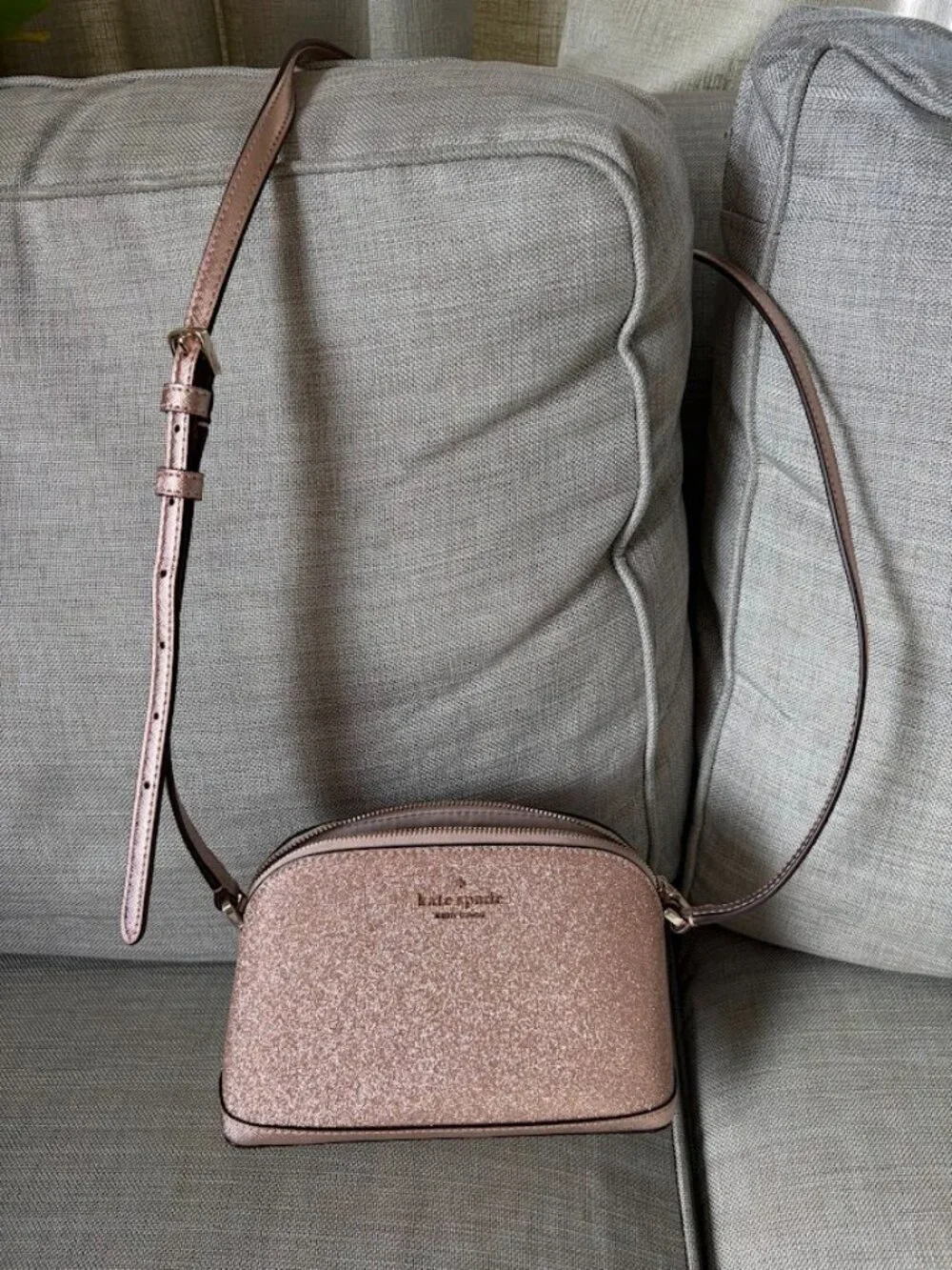 Kate Spade Tinsel Small Dome Crossbody Bag Rose Gold Glitter Sparkle